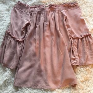 Off the shoulder light pink shirt